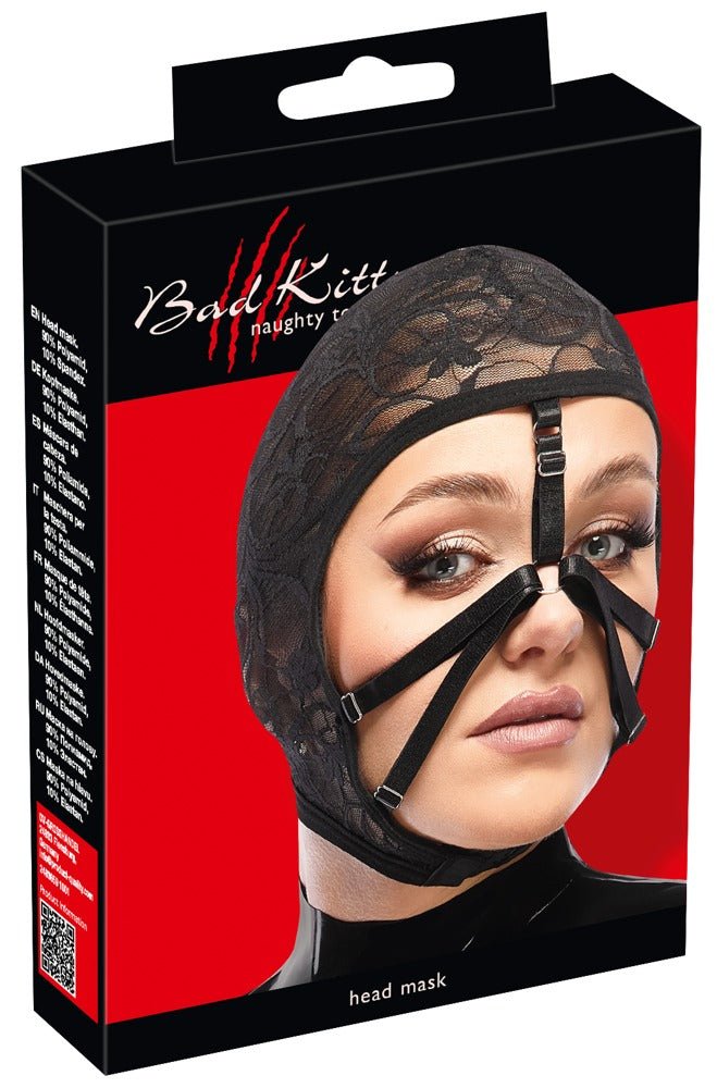 Bad Kitty Kanten Hoofdmasker - Zwart Elastisch Masker met Verstelbare Bandjes - Hoofdmasker - SM - speeltjes