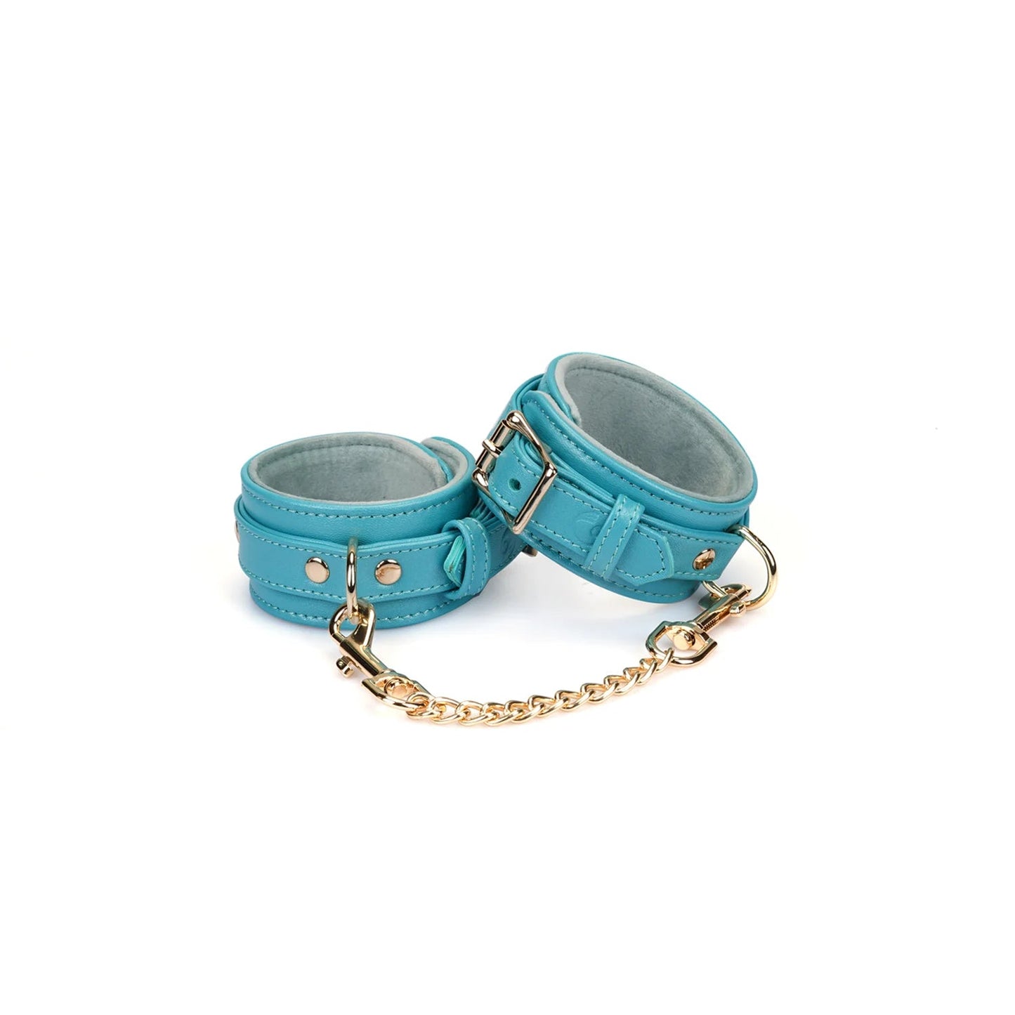 Blauw Lamslederen Collar Goud - Turquoise BDSM Halsband Fleece - BDSM Collar - SM - speeltjes