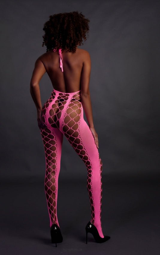 Bodystocking with Halterneck - Neon Pink OS en QS - SM - speeltjes