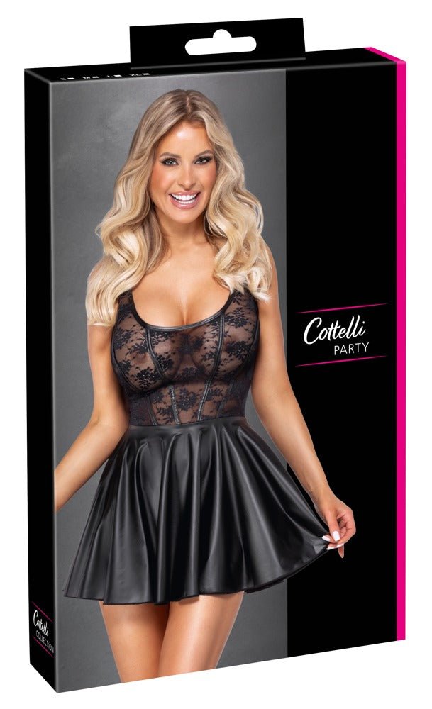 Cottelli Minijurk Zwart met Plooirokje – Kant & Matte Look S - XL - Kleding > Jurkjes - SM - speeltjes