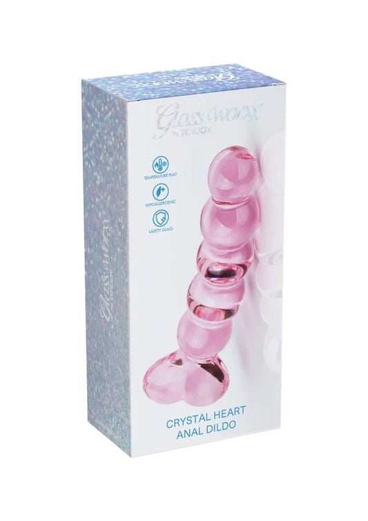 Crystal Heart – Glazen Anaal Dildo met Kralen & Hartvormig Handvat - Glazen anaal dildo - SM-speeltjes