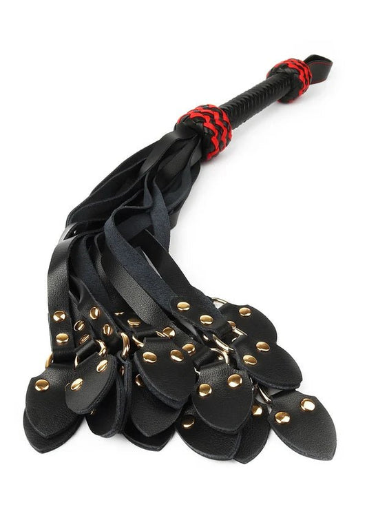 Leather Cat-o-Nine Whip – Leren Gesel met Studs 62 cm - Leren gesel - SM-speeltjes