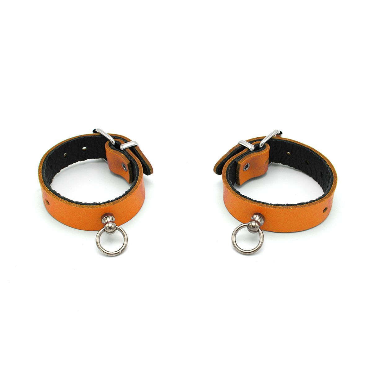Oranje Zwart Leren Collar en/of Handboeien Kopen - Mini O - Ring - BDSM - SM - speeltjes