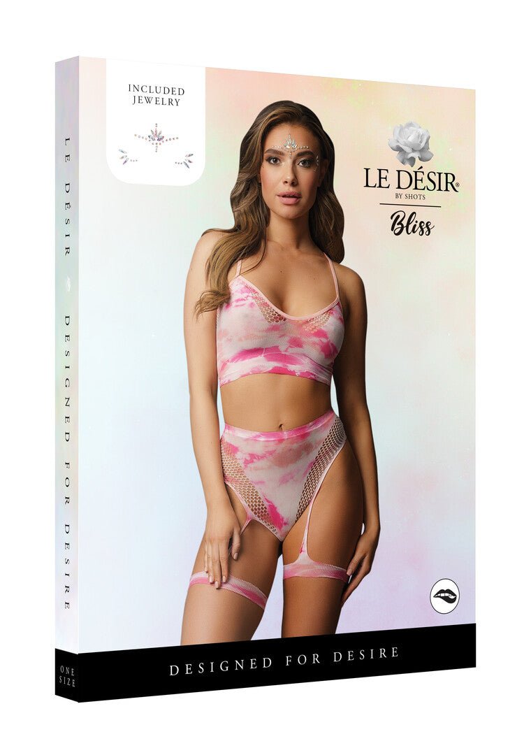 Tie - Dye BH Set met Jarretels & Bling Sticker – One Size Multicolor - Lingerie Sets - SM - speeltjes