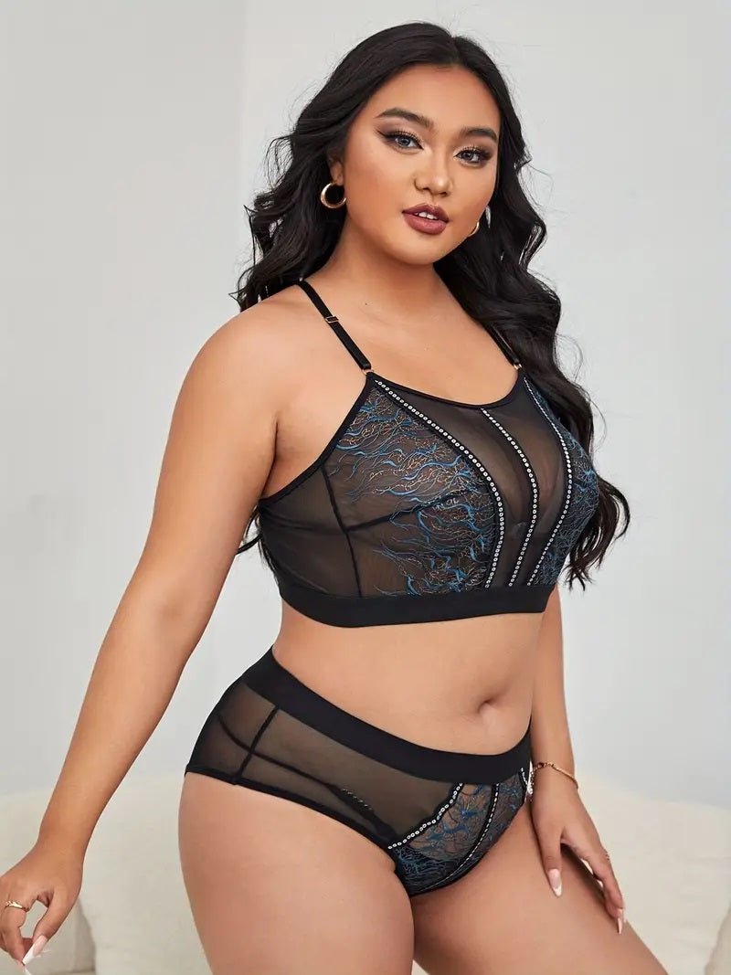 Top/panty setje met blauwe accenten - XL - 2XL - 3XL - 4XL - SM - speeltjes