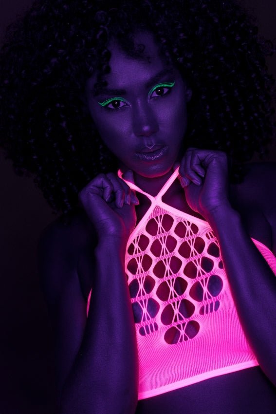 Two Piece with Crop Top and Stockings - Neon Pink OS en QS - SM - speeltjes