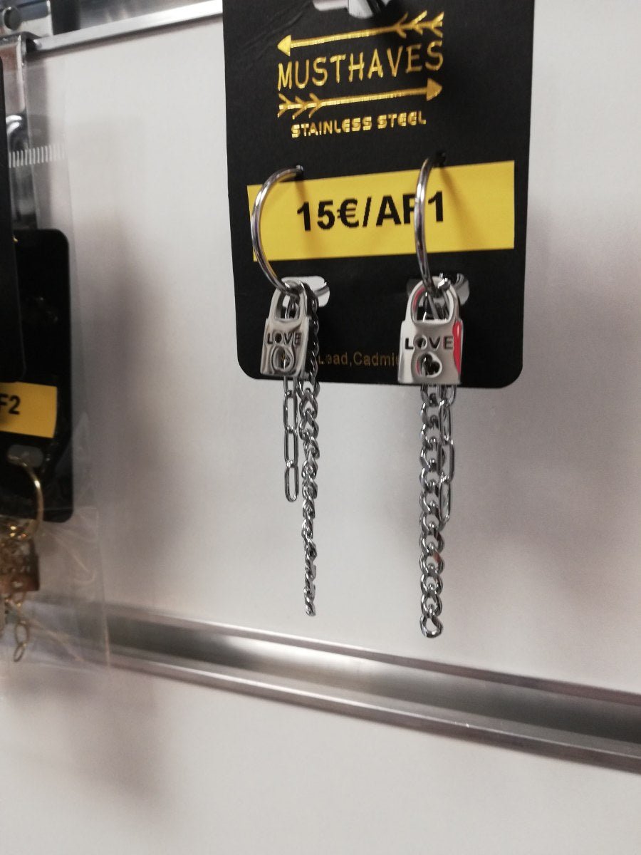 RVS oorbellen slotje met ketting - SM - speeltjes