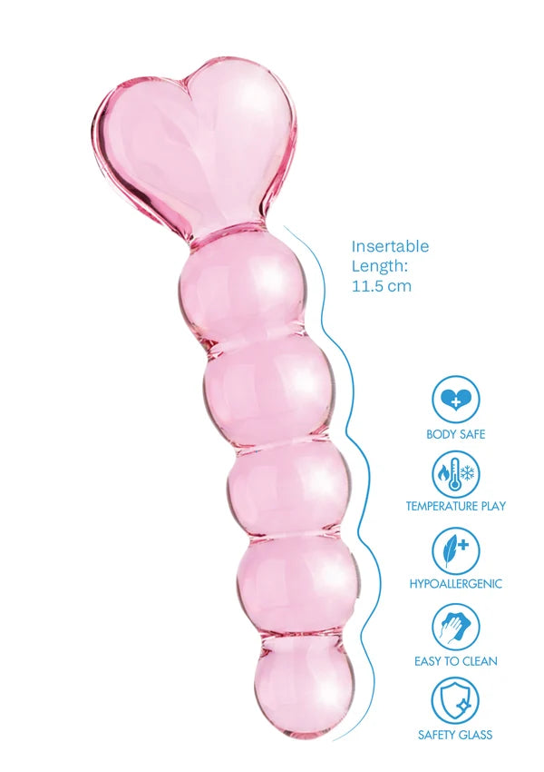 Crystal Heart – Glazen Anaal Dildo met Kralen & Hartvormig Handvat