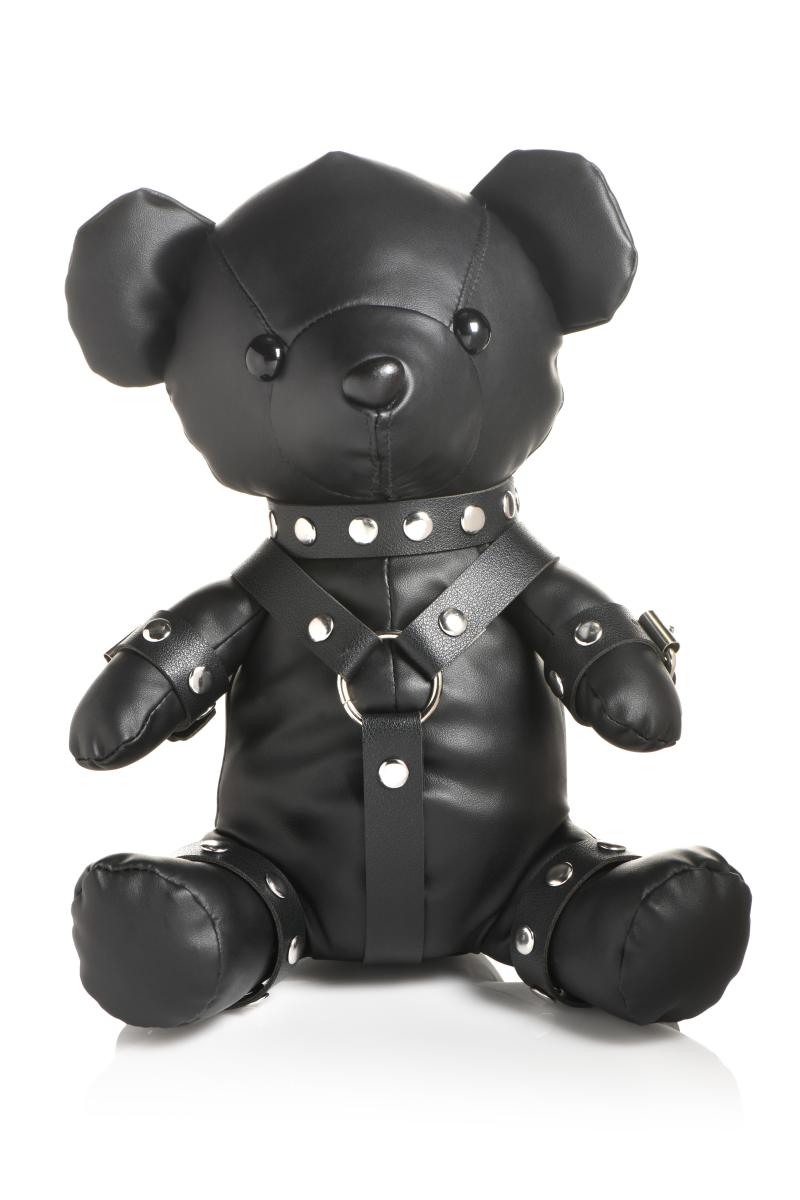 Master Series Gimp Bear Zwart – BDSM Teddybeer met Gimp Masker & Vegan Leren Outfit 25cm