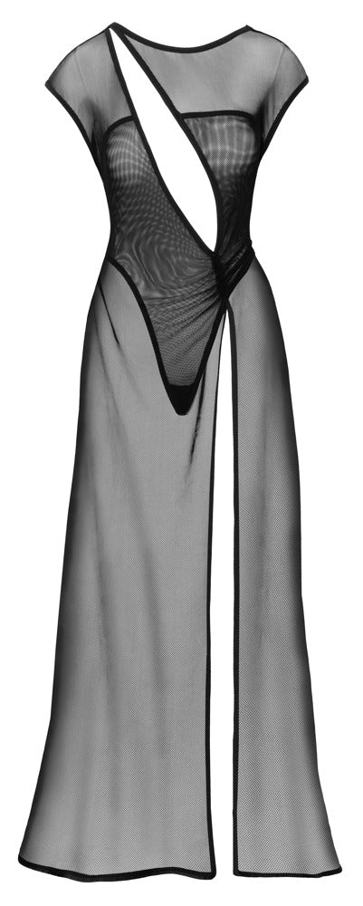 Cottelli Lange Mesh Jurk Moiré Effect – Split & Diepe Rug uitsnijding | S–XL