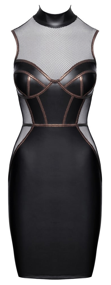 Cottelli Mouwloze Jurk Matte Look & Mesh – Corsage Stijl Zwart S t/m XL