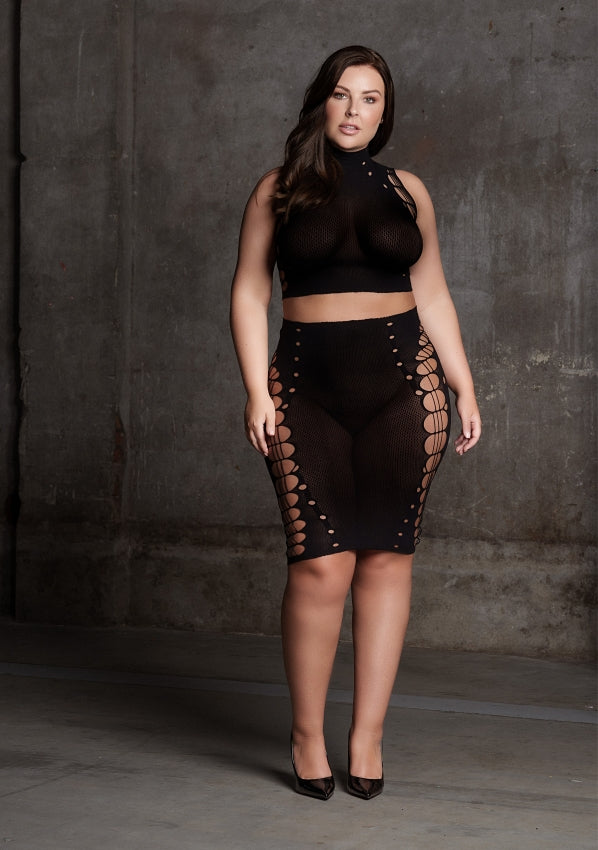 Kala Two Piece Set with Turtleneck, Crop Top and Skirt