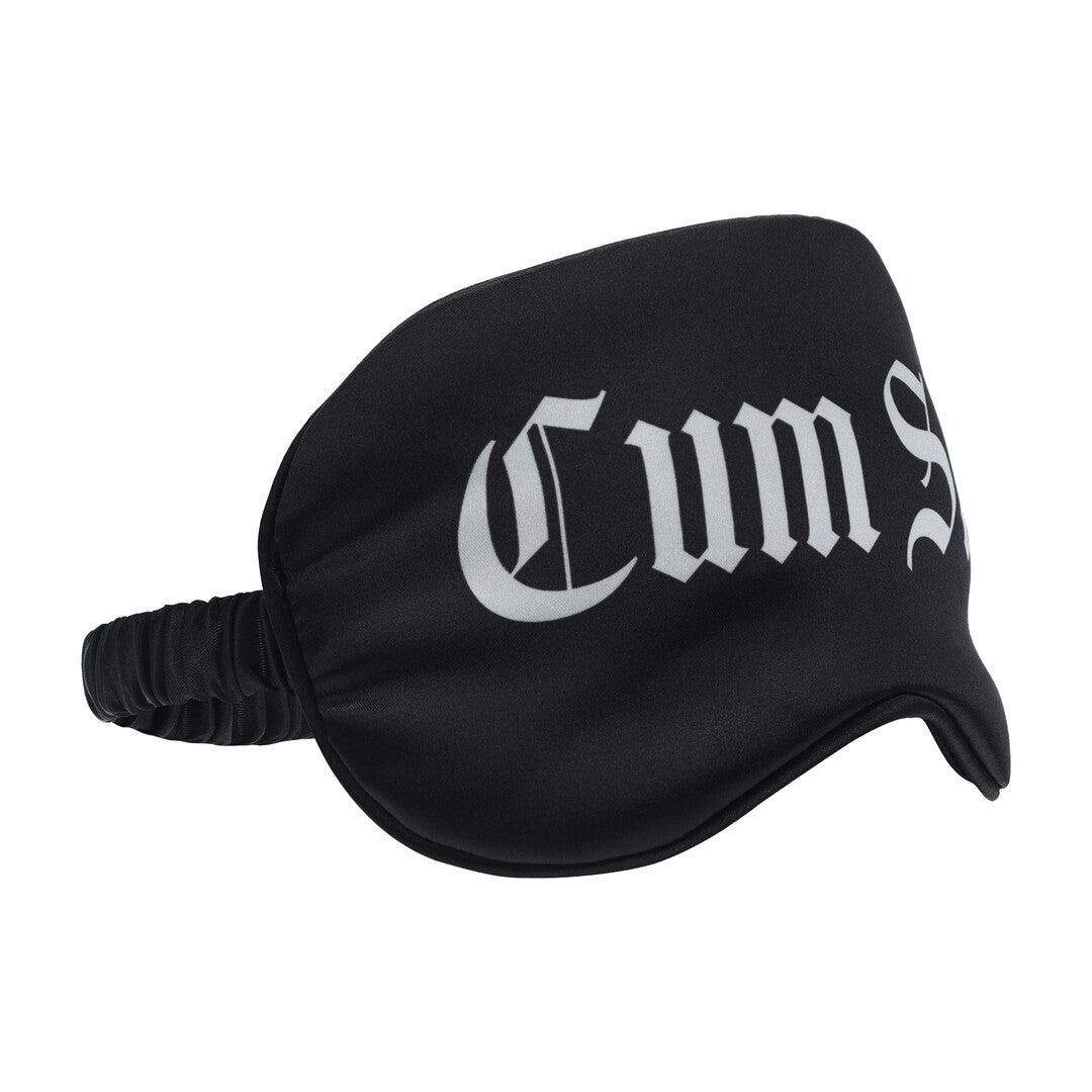 Cum Slut Satijnen Blinddoek – Zwart BDSM Oogmasker met Gedurfde Tekst