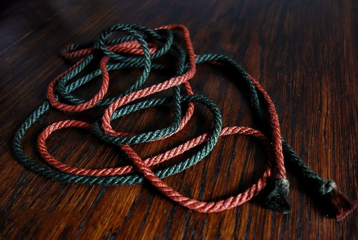 Duo color jute rope 6 mm rusty red/bottle green
