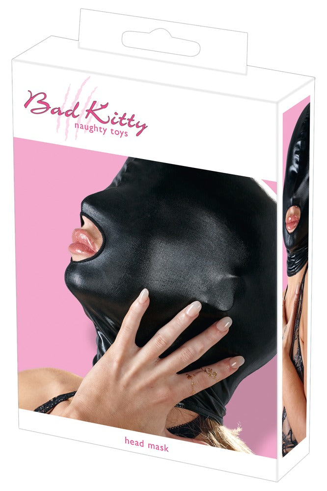 Bad Kitty wet look head mask with closed eyes