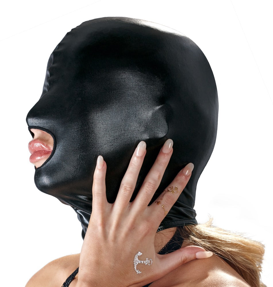 Bad Kitty wet look head mask with closed eyes