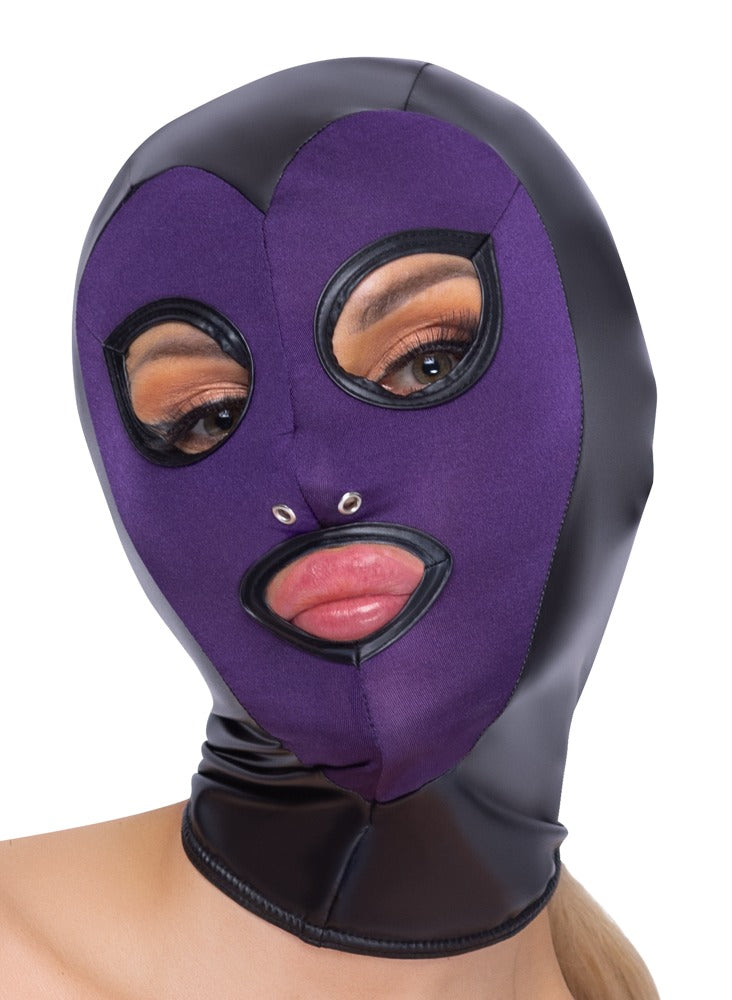 Masque de tête noir/violet pour chat de bain