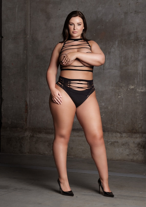 Helike XLV - Two-piece Set with Open Cups, Crop Top and Briefs size OS or QS