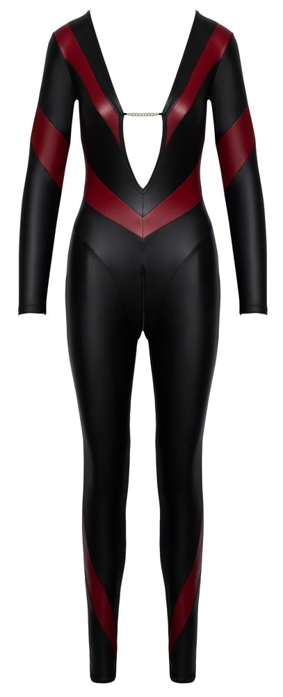 Jumpsuit zwart met rode accenten