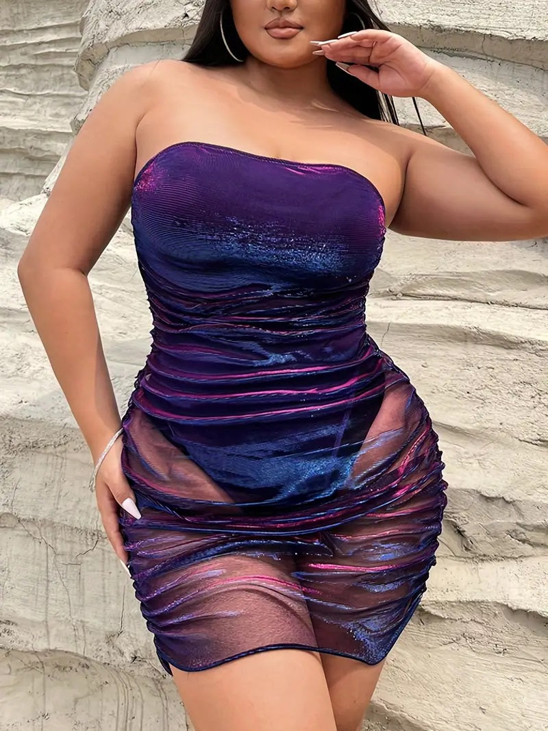 Mini-robe violette sexy à paillettes - 2XL-3XL-4XL