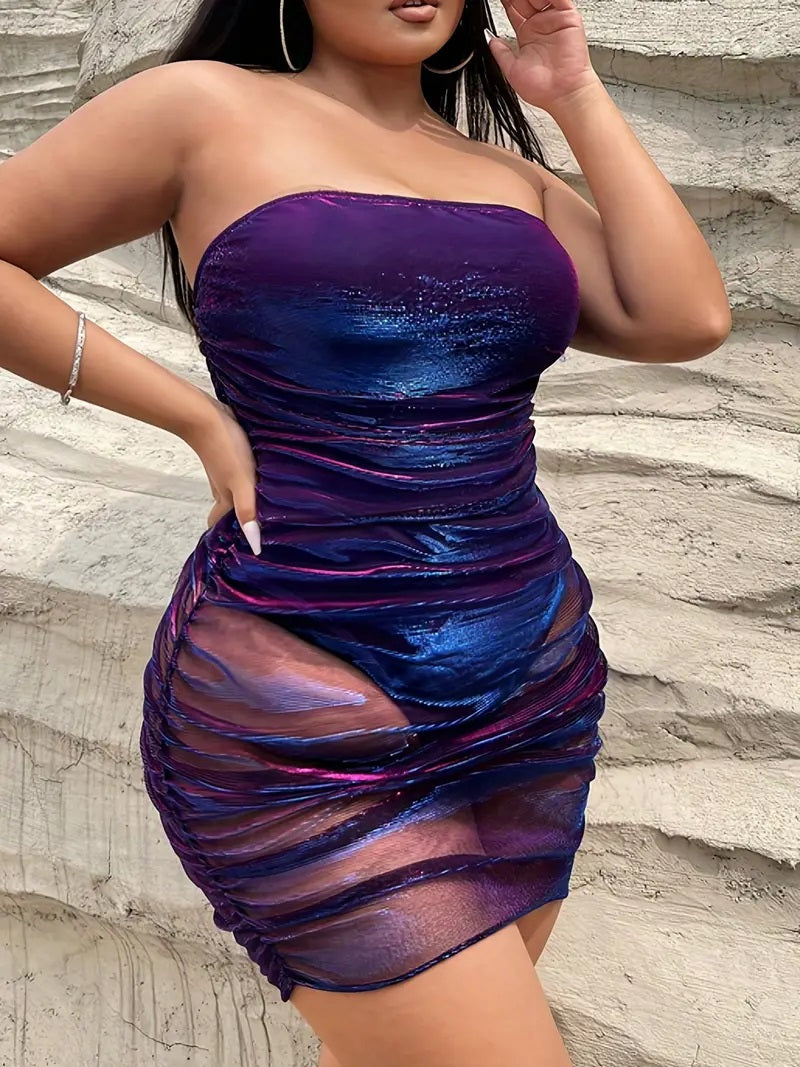 Mini-robe violette sexy à paillettes - 2XL-3XL-4XL