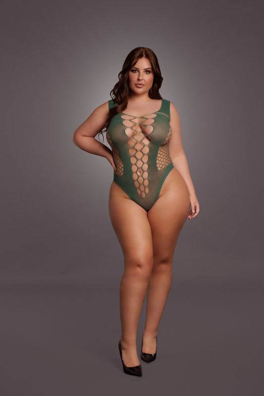 V-Neck Teddy Opaque Panels - midnight green OS and QS