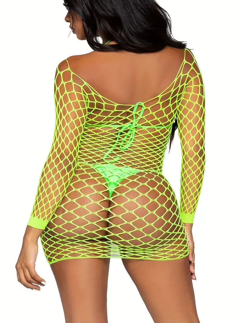 Neon pink or green Hollow Out Fishnet Dress Without Bikini one size