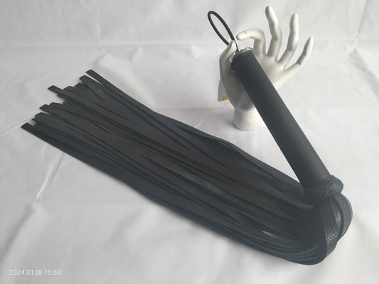 Black leather flogger with black leather handle