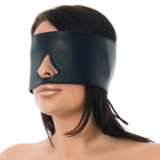 Black nappa leather eye mask with lace-up closure