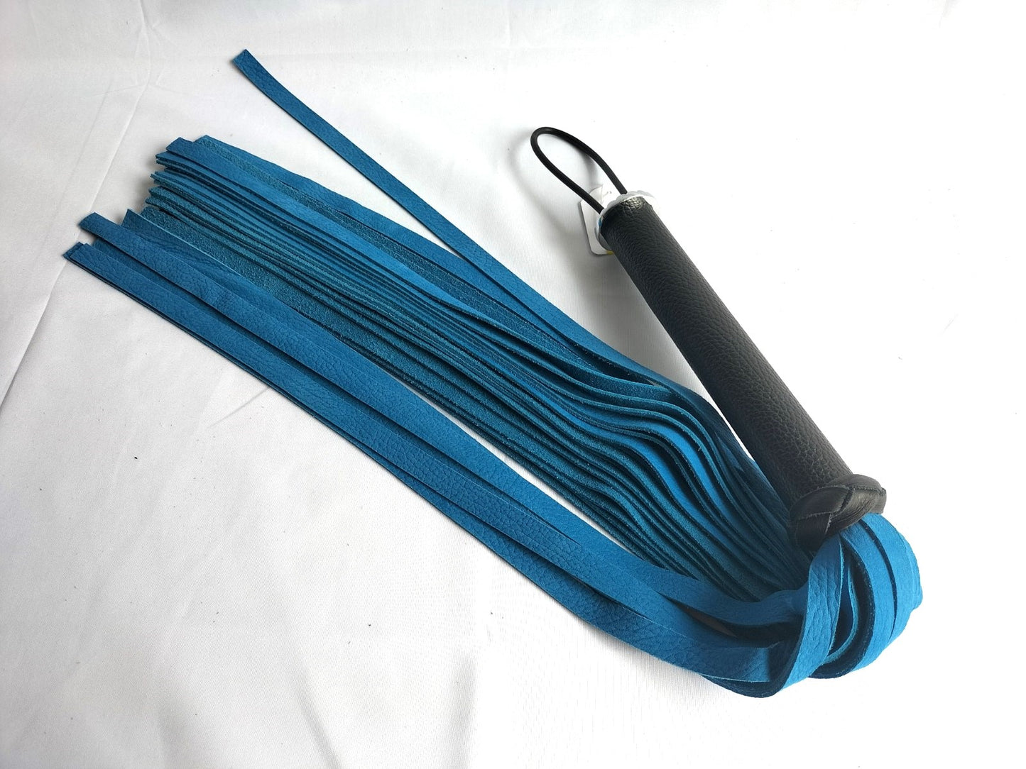 Black leather flogger with black leather handle