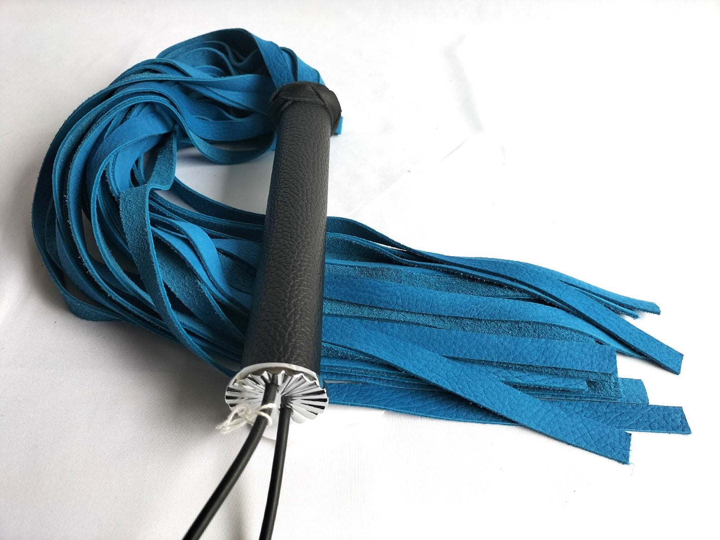 Black leather flogger with black leather handle