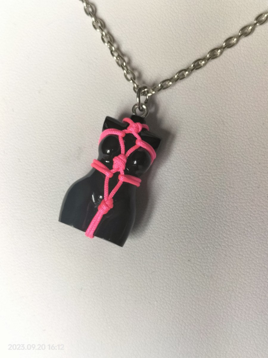 Bondage set earrings/necklace pink rope