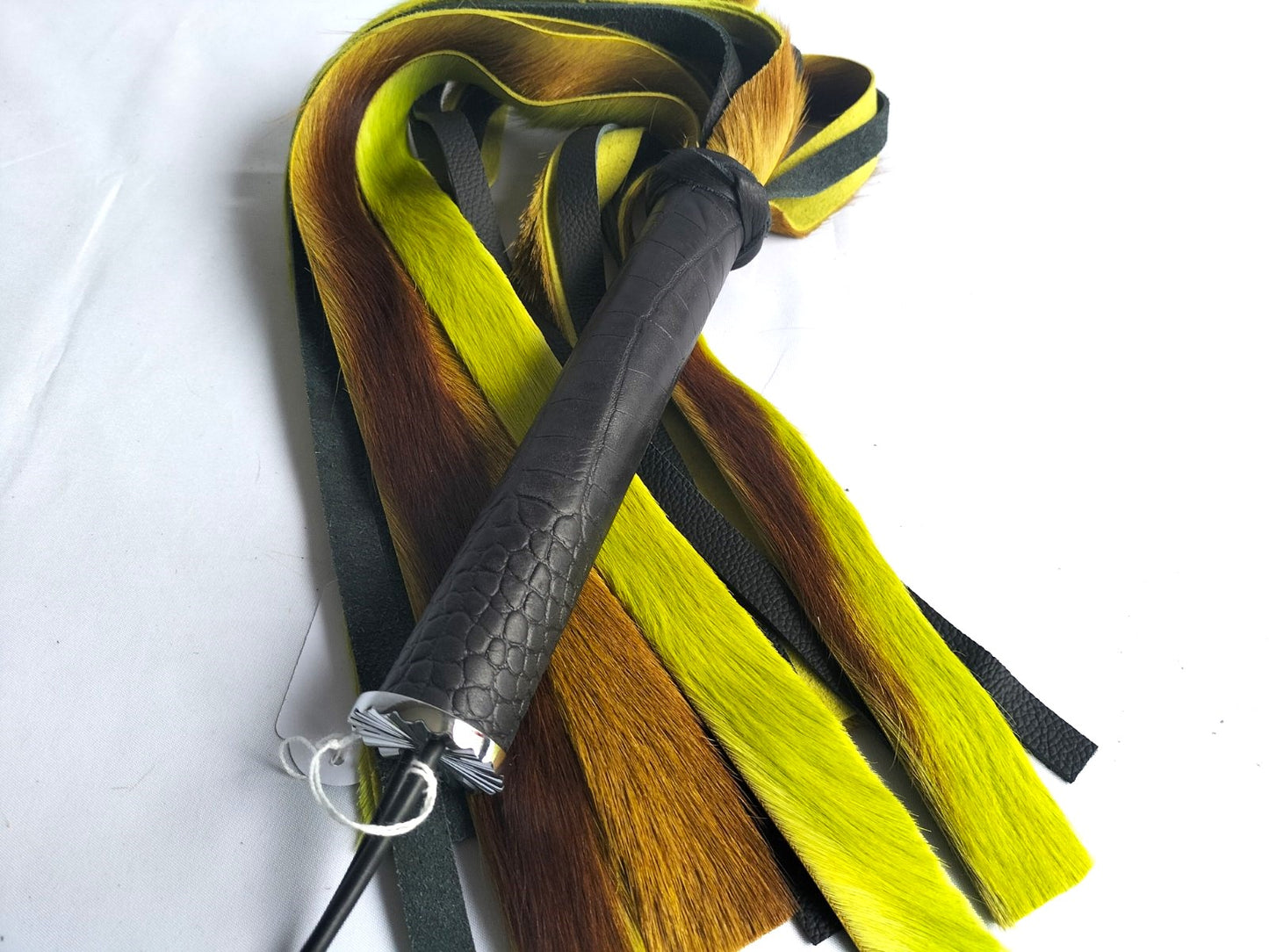 Black leather flogger with black leather handle