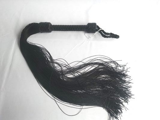 Black/red leather flogger