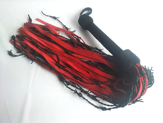 Black/red leather flogger