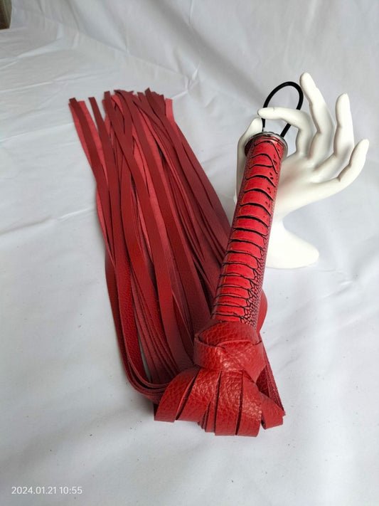 Red cowhide leather flogger