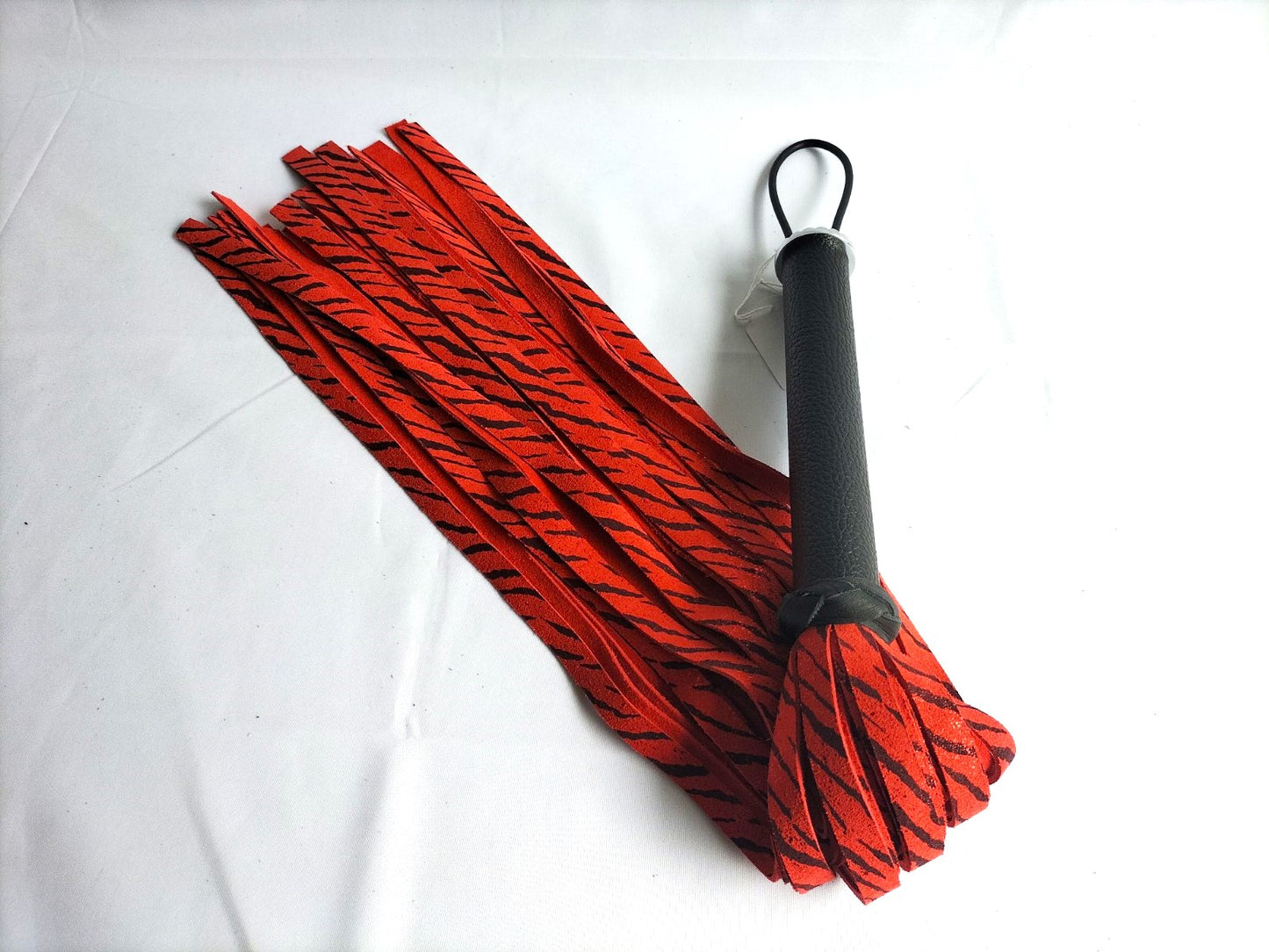 Black leather flogger with black leather handle