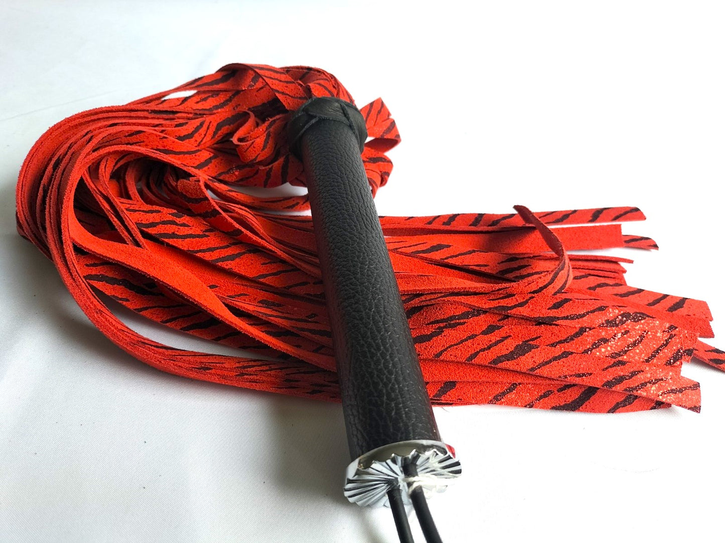 Black leather flogger with black leather handle