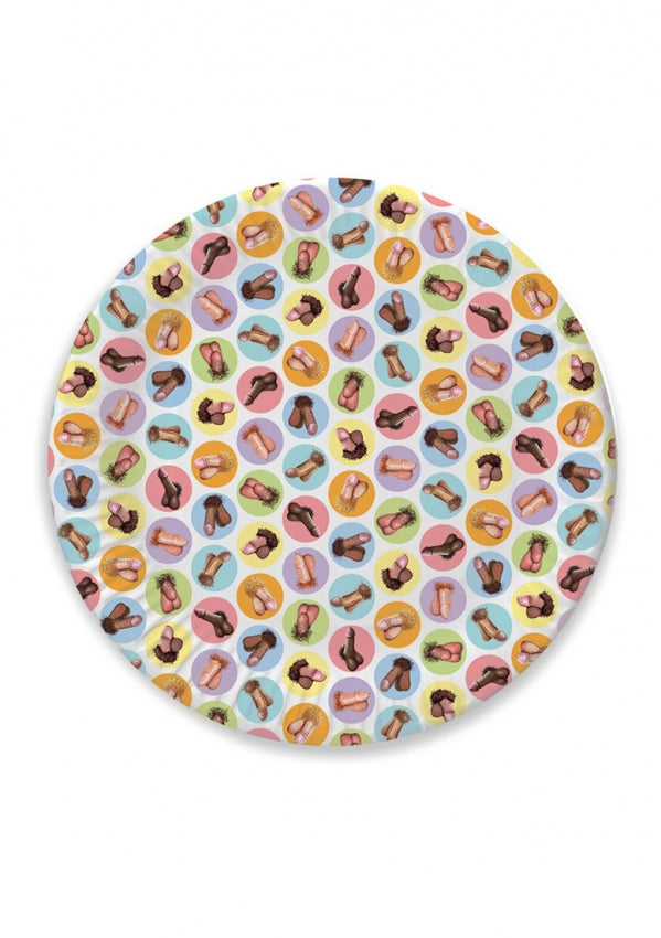 Round dessert plates with penis print