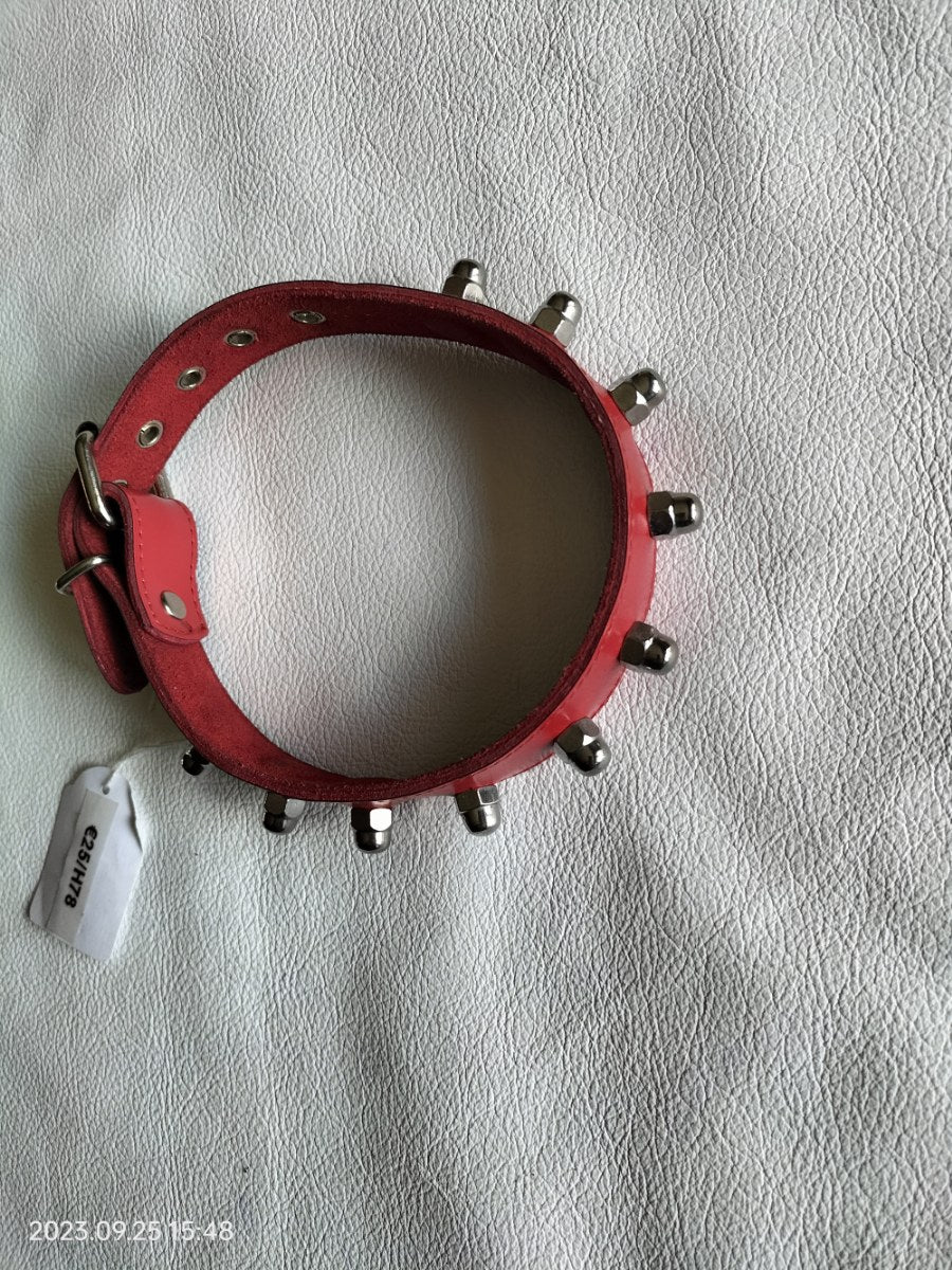 Red or black leather collar with studs