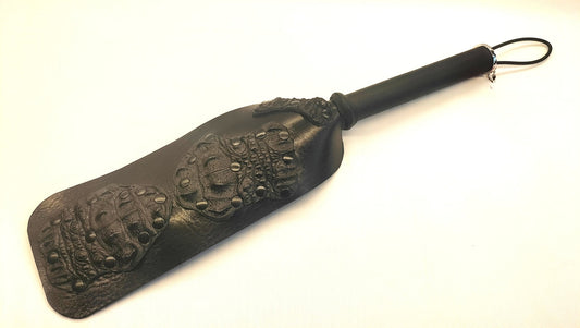 Backstrap Paddle Zwart met Krokodillenleer – Handgemaakt Uniek - Impact Play - SM - speeltjes