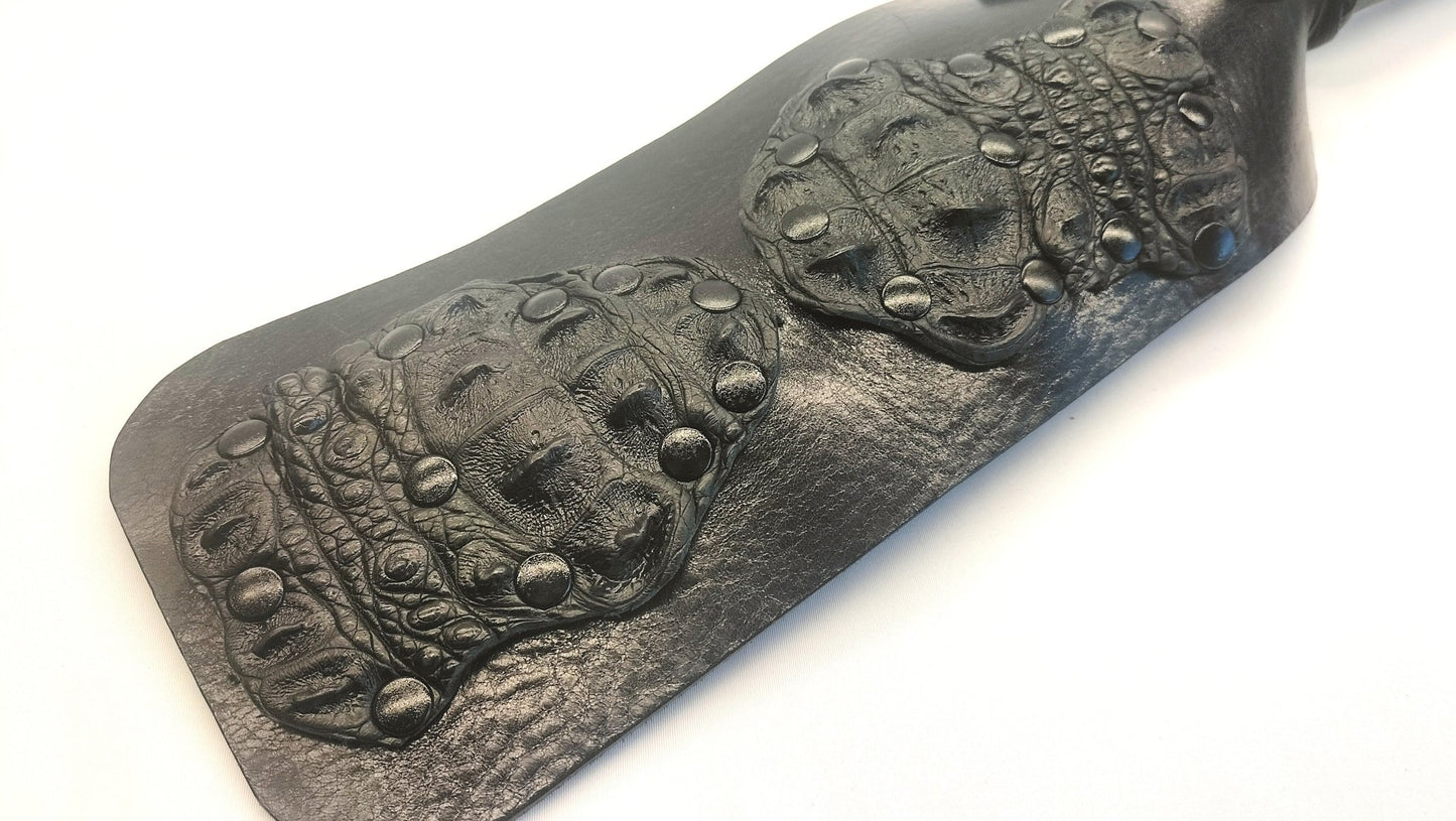 Backstrap Paddle Zwart met Krokodillenleer – Handgemaakt Uniek - Impact Play - SM - speeltjes