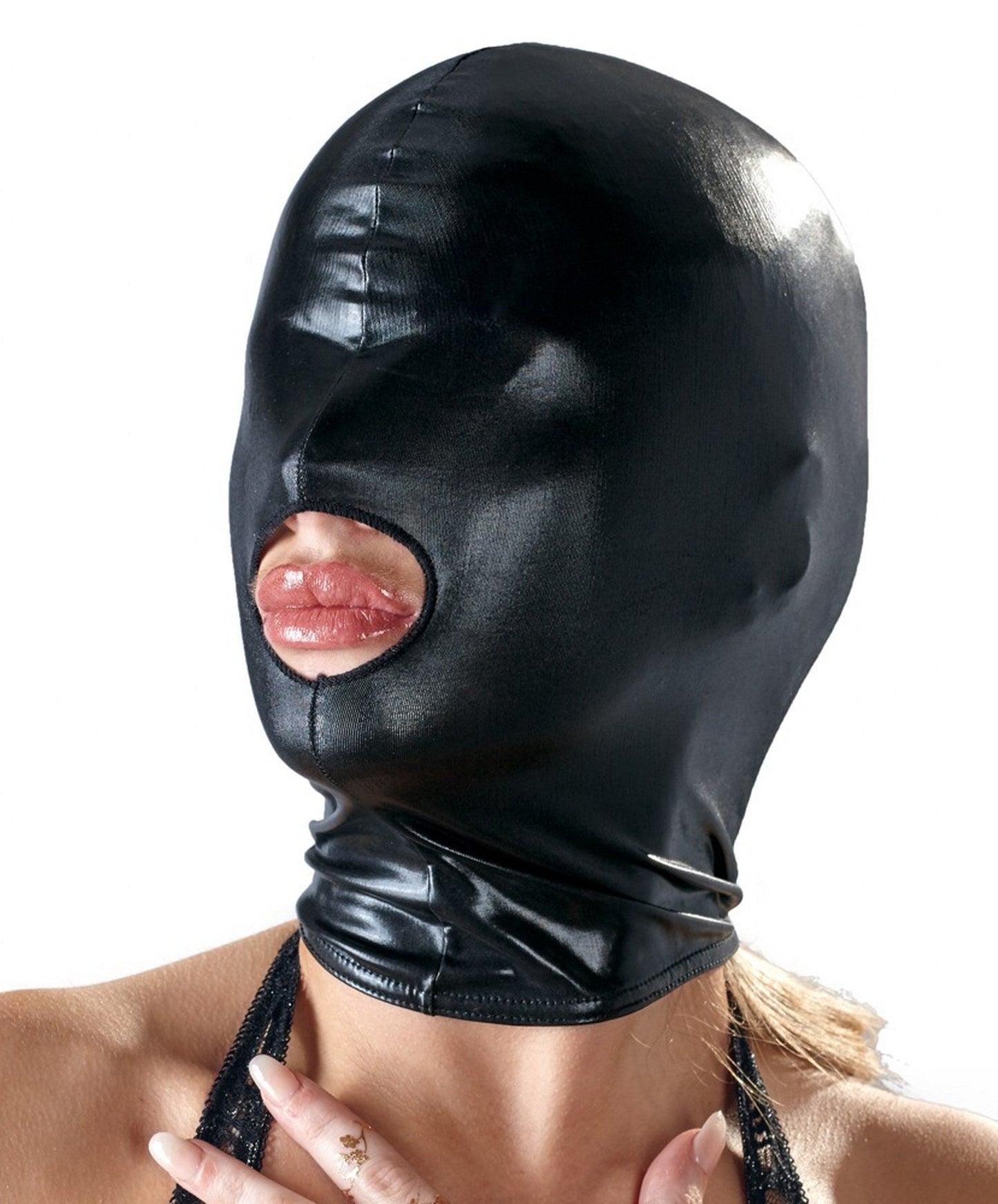 Bad Kitty Wetlook Hood Zwart – Afgesloten Ogen Mondopening - BDSM - Hoofdmaskers & Hoods - SM - speeltjes
