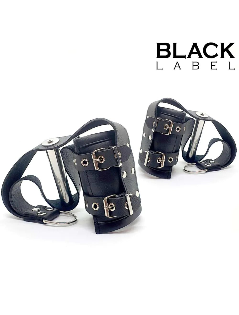 Black Label DeLuxe Suspension – Leren Polsboeien met Handgrepen - BDSM - SM-speeltjes