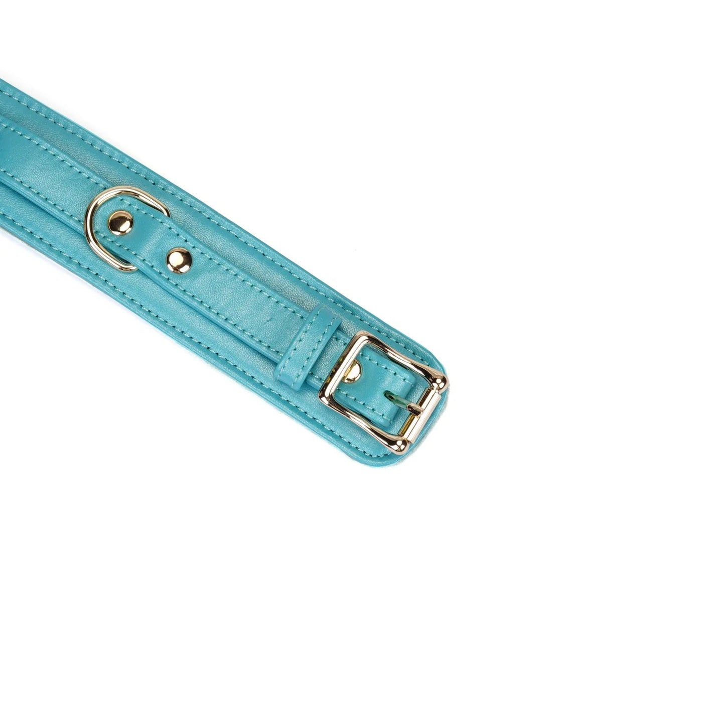 Blauw Lamslederen Collar Goud - Turquoise BDSM Halsband Fleece - BDSM Collar - SM - speeltjes