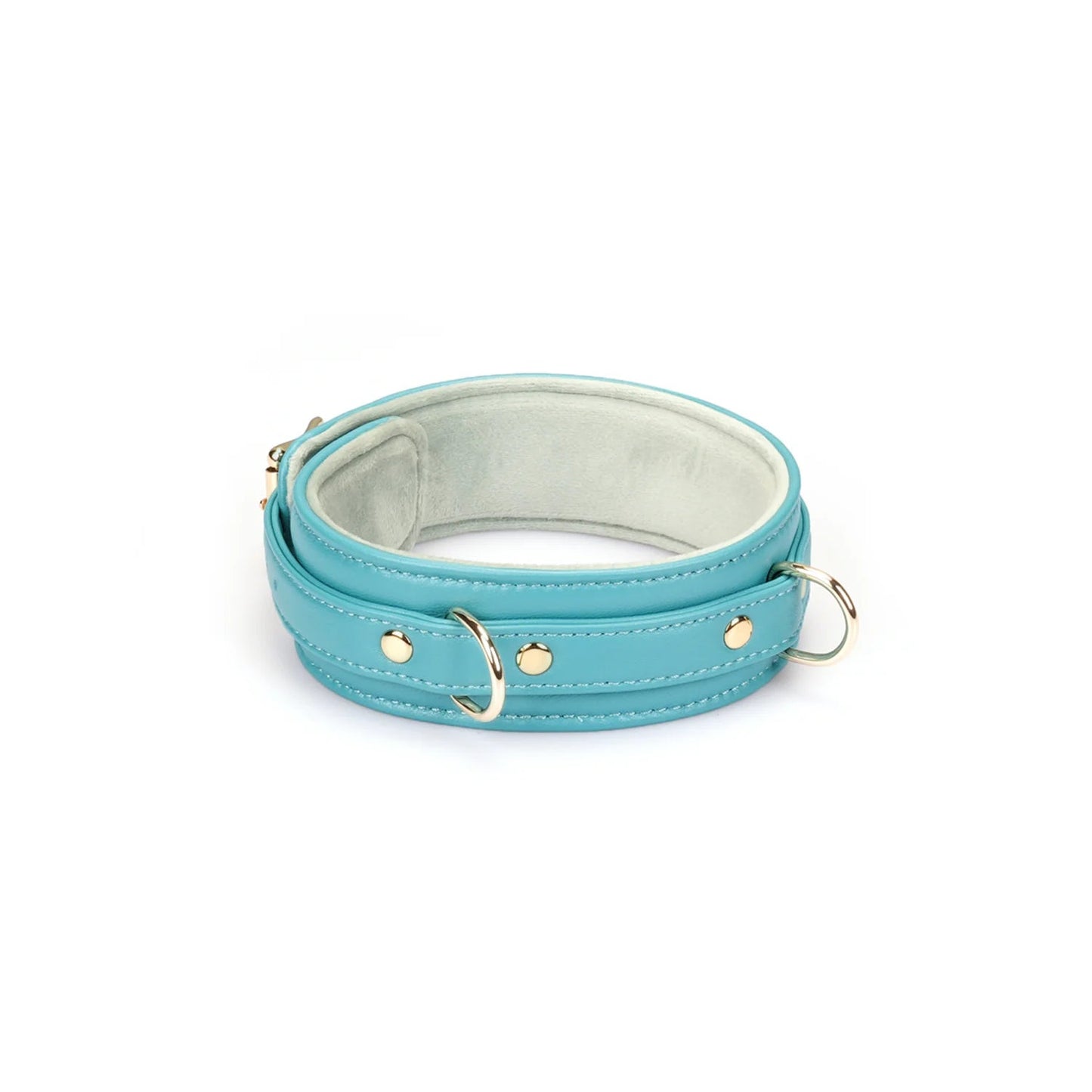 Blauw Lamslederen Collar Goud - Turquoise BDSM Halsband Fleece - BDSM Collar - SM - speeltjes