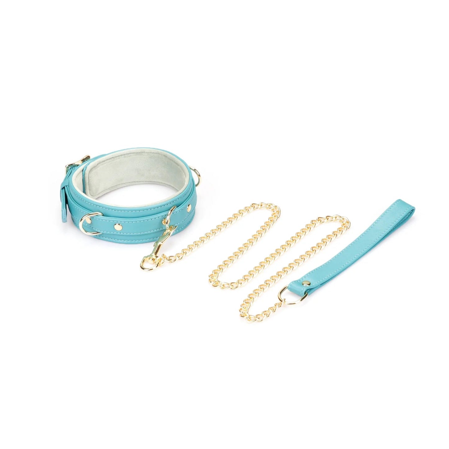 Blauw Lamslederen Collar Goud - Turquoise BDSM Halsband Fleece - BDSM Collar - SM - speeltjes