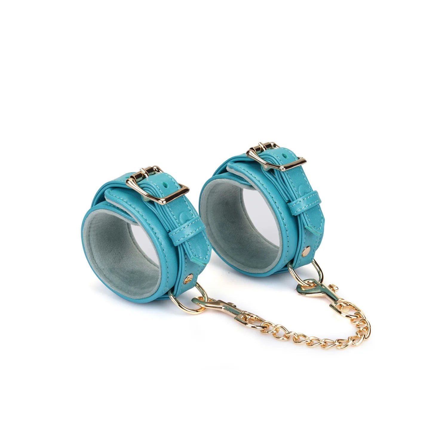 Blauw Lamslederen Collar Goud - Turquoise BDSM Halsband Fleece - BDSM Collar - SM - speeltjes