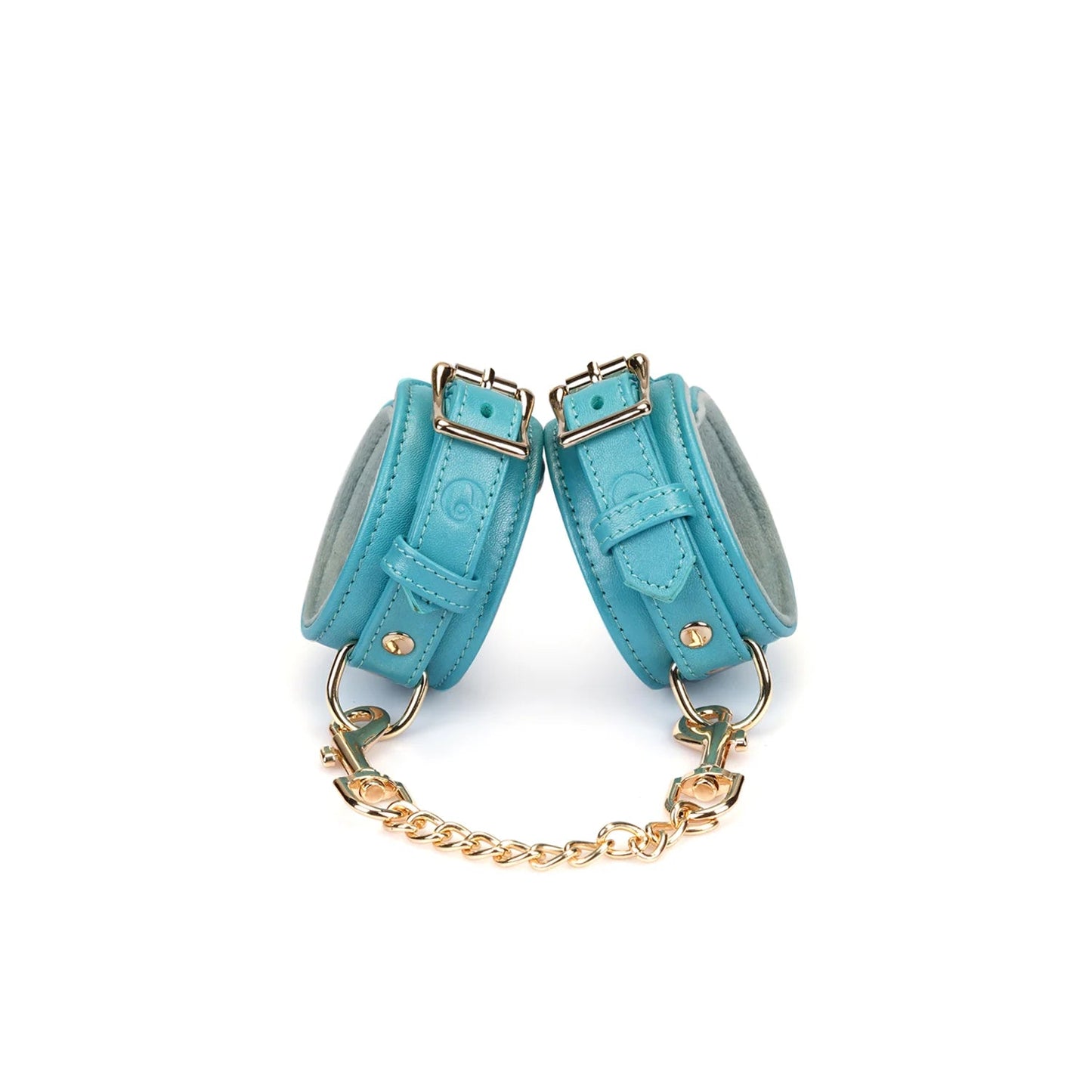 Blauw Lamslederen Collar Goud - Turquoise BDSM Halsband Fleece - BDSM Collar - SM - speeltjes