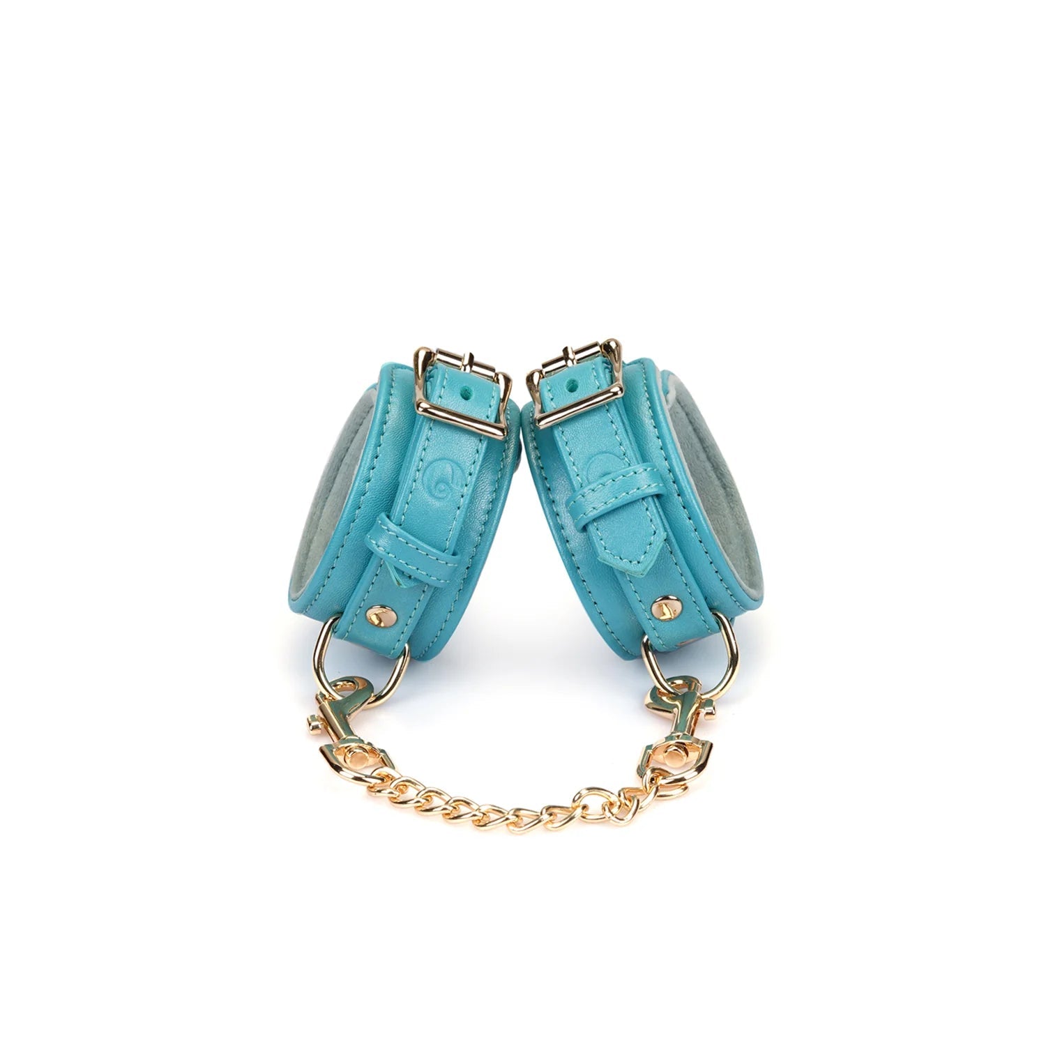 Blauw Lamslederen Collar Goud - Turquoise BDSM Halsband Fleece - BDSM Collar - SM - speeltjes